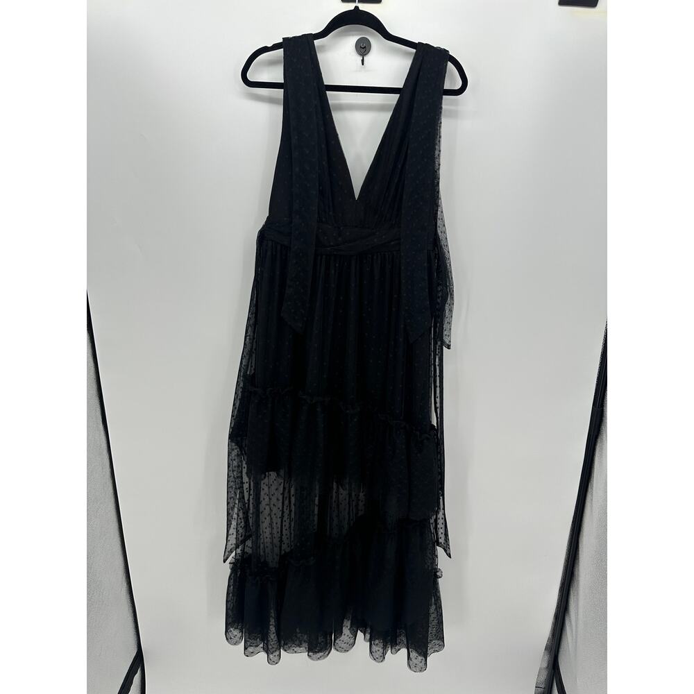 Black Tulle Tiered Maxi Dress Size L Gown Whimsigoth Dark Grunge Boho Swiss Dot